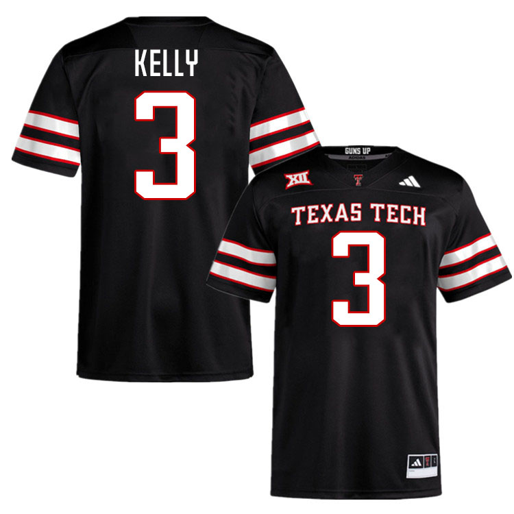 #3 Josh Kelly Texas Tech Red Raiders Jerseys College Football Uniforms Stitched-Black